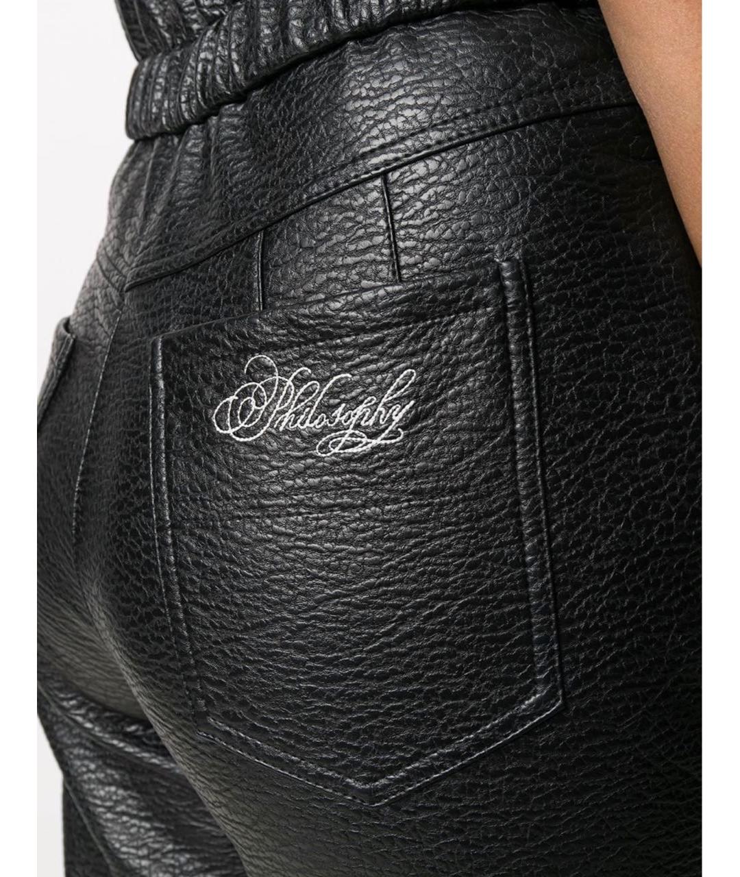 PHILOSOPHY DI LORENZO SERAFINI Черные полиуретановые прямые брюки, фото 5
