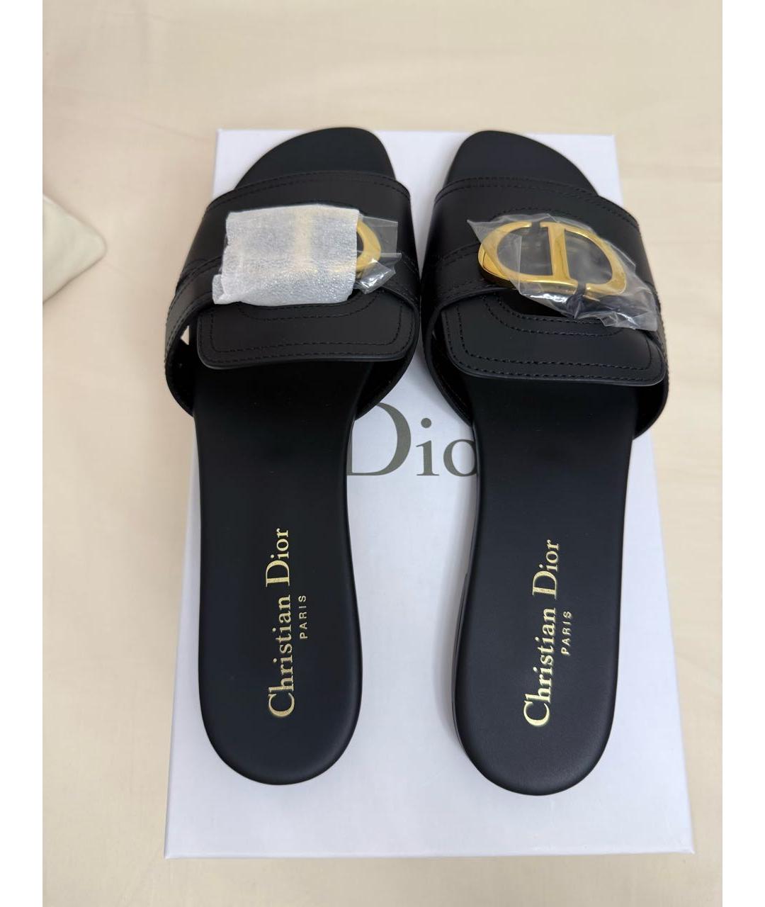 CHRISTIAN DIOR Черные кожаные шлепанцы, фото 8