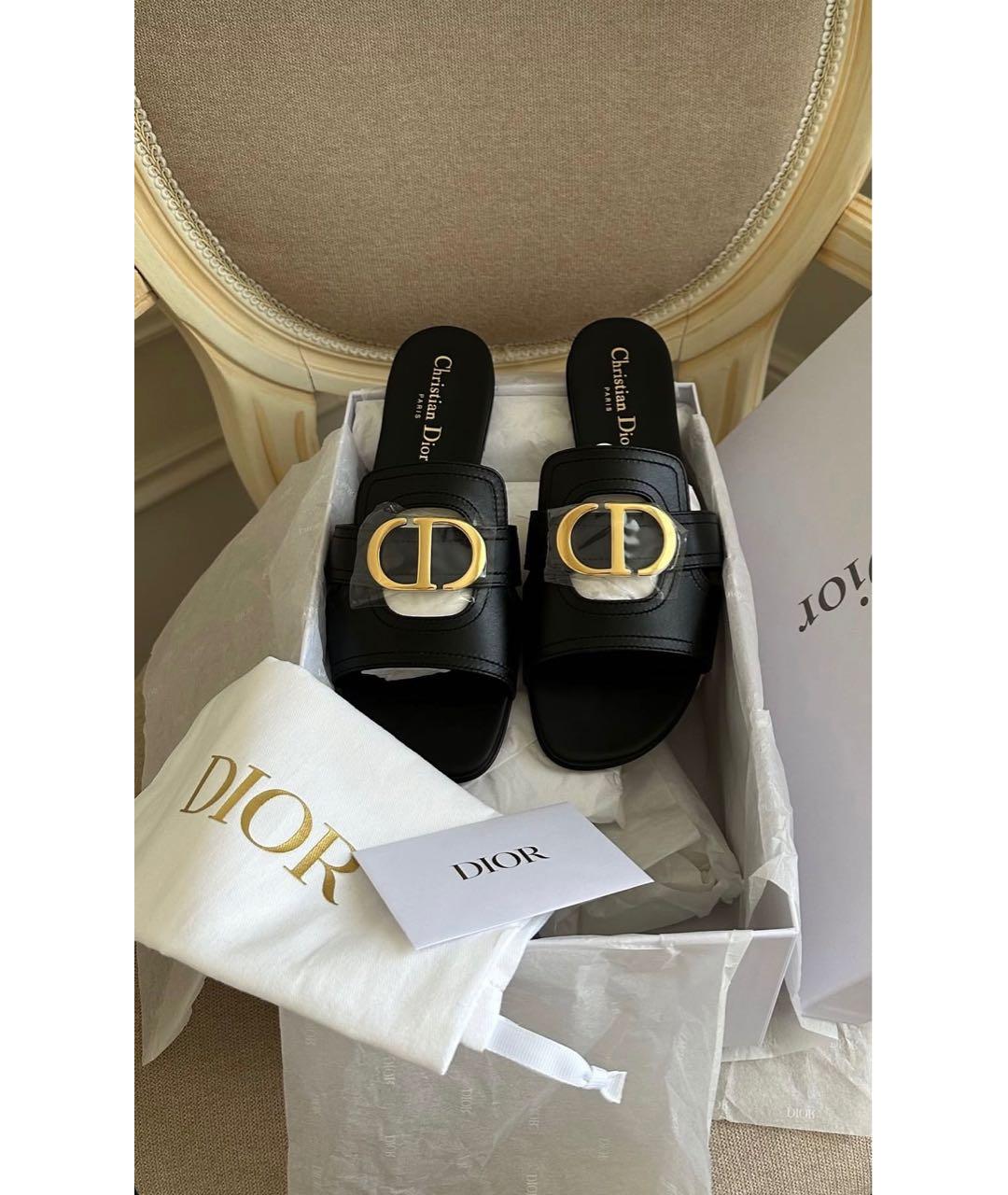 CHRISTIAN DIOR Черные кожаные шлепанцы, фото 7