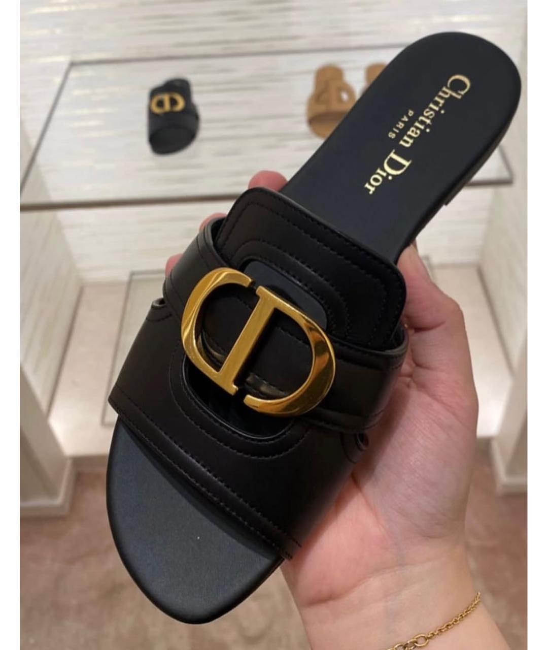 CHRISTIAN DIOR Черные кожаные шлепанцы, фото 6