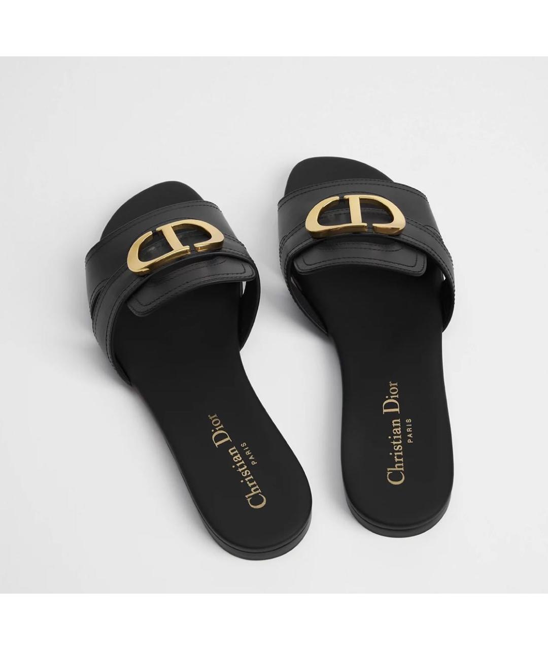 CHRISTIAN DIOR Черные кожаные шлепанцы, фото 2