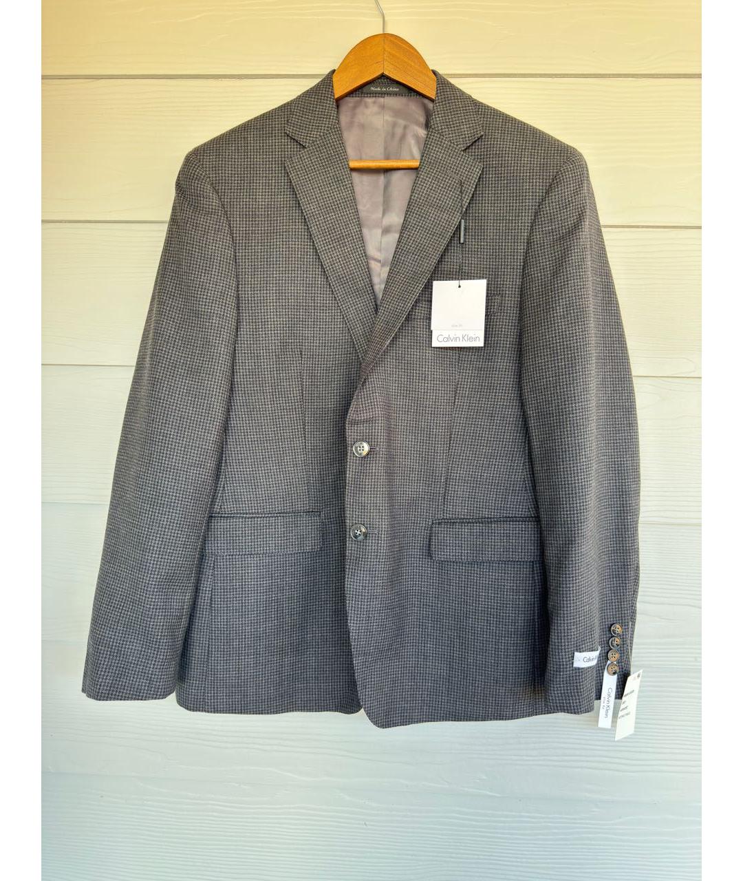 CALVIN KLEIN Серый шерстяной пиджак, фото 9