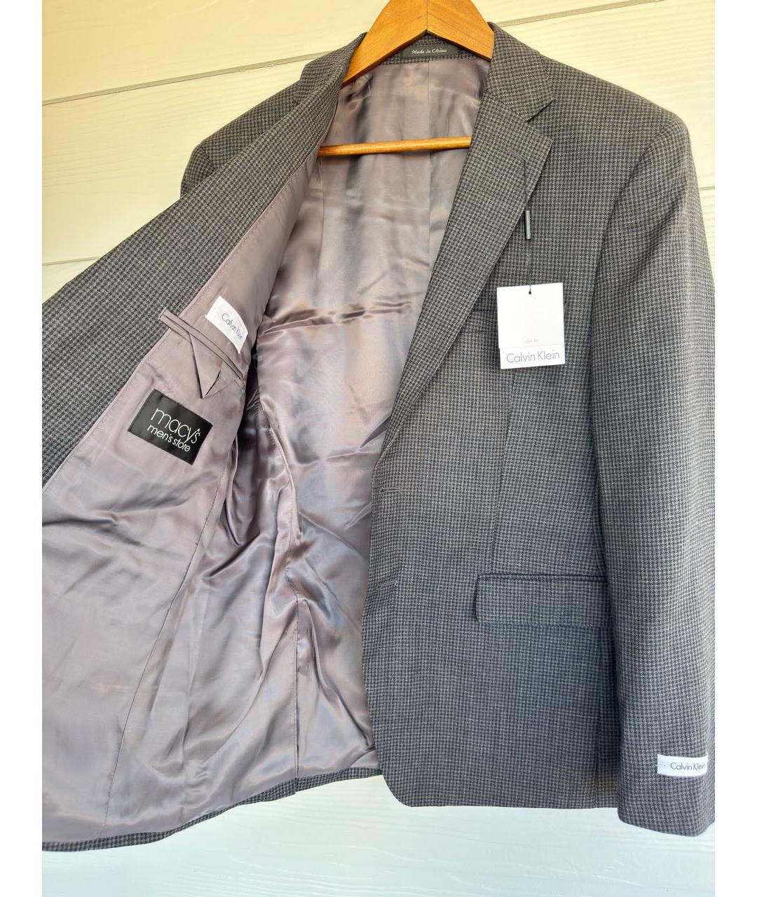 CALVIN KLEIN Серый шерстяной пиджак, фото 7