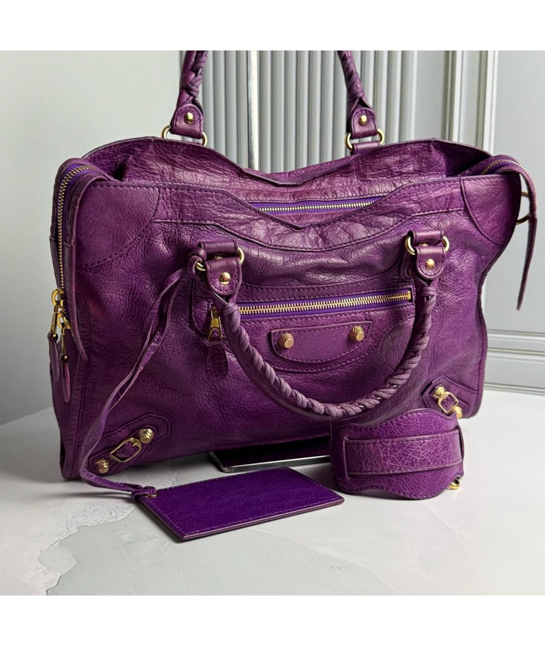 BALENCIAGA Фиолетовая кожаная сумка с короткими ручками, фото 2