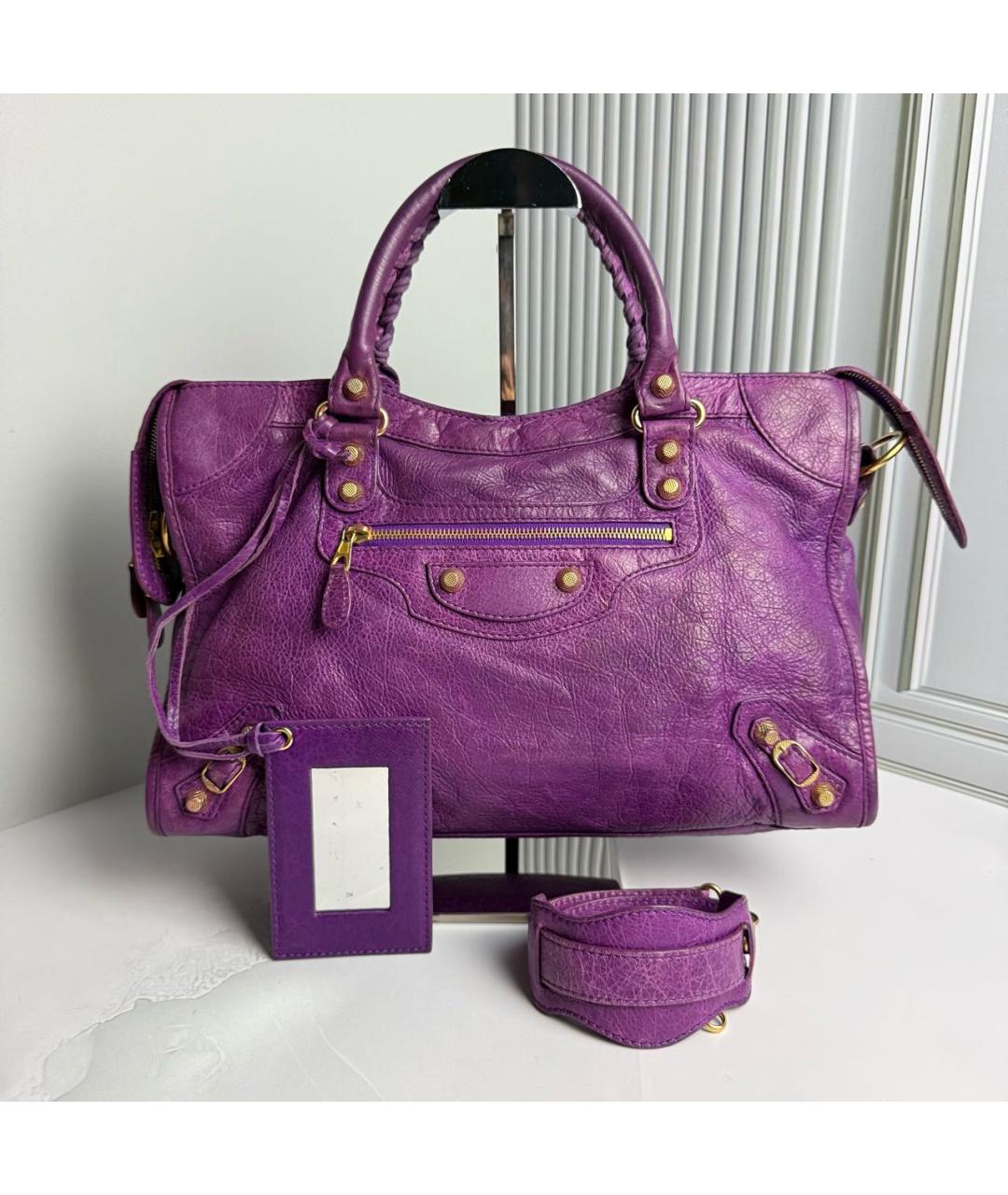 BALENCIAGA Фиолетовая кожаная сумка с короткими ручками, фото 9