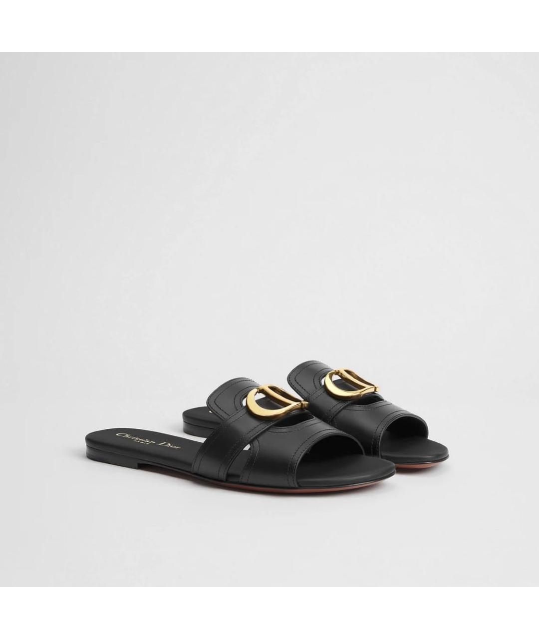 CHRISTIAN DIOR Черные кожаные шлепанцы, фото 5