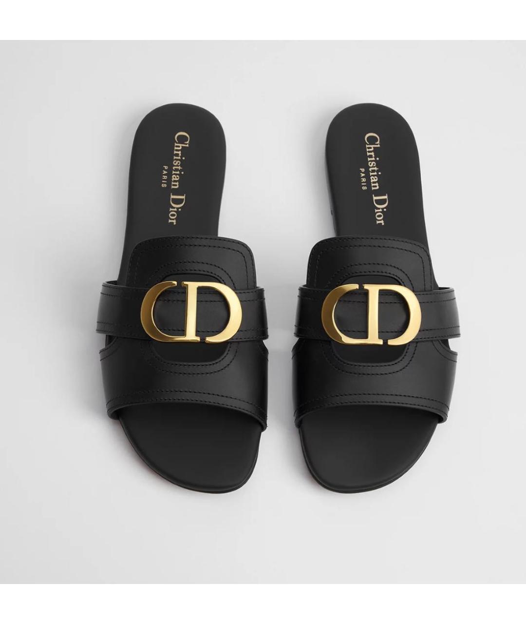 CHRISTIAN DIOR Черные кожаные шлепанцы, фото 3