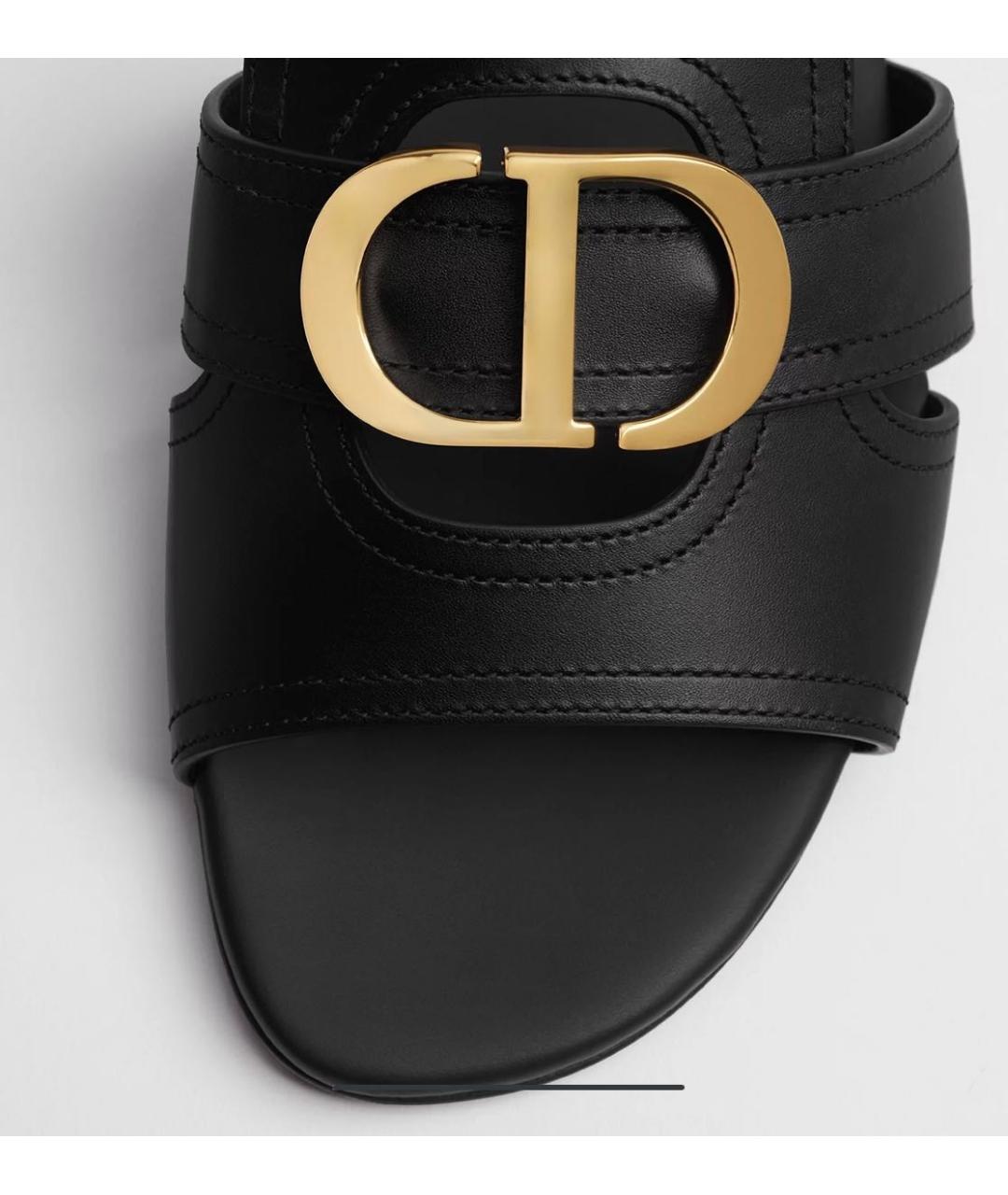 CHRISTIAN DIOR Черные кожаные шлепанцы, фото 5