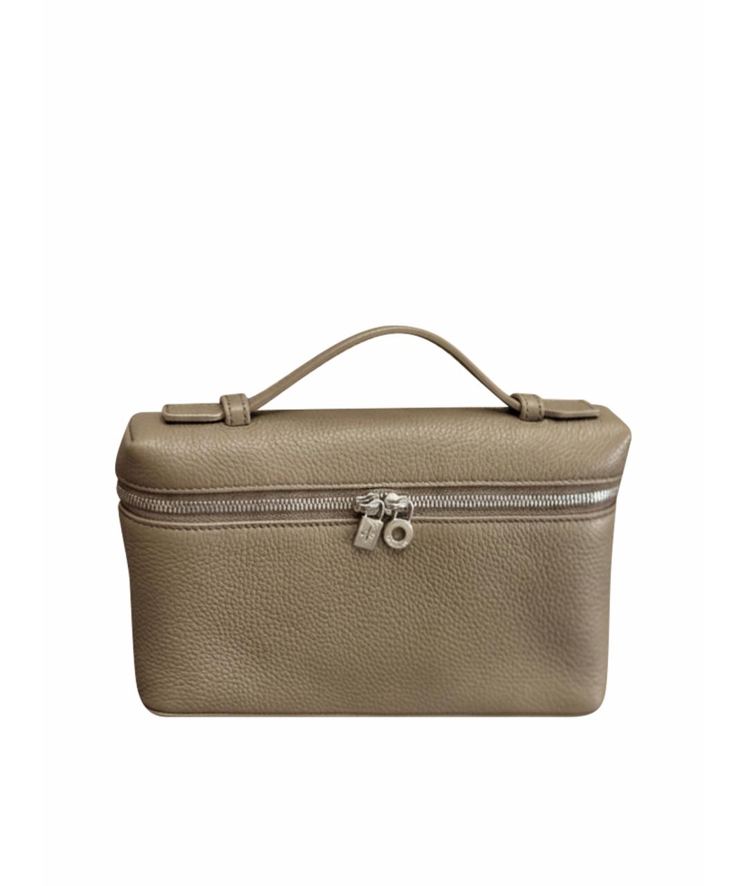 LORO PIANA Хаки кожаная сумка с короткими ручками, фото 1