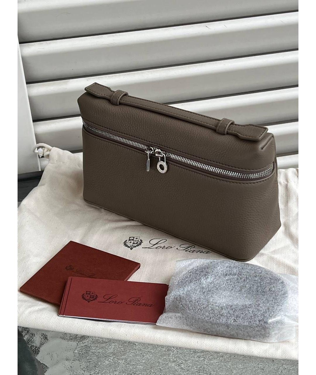 LORO PIANA Хаки кожаная сумка с короткими ручками, фото 2