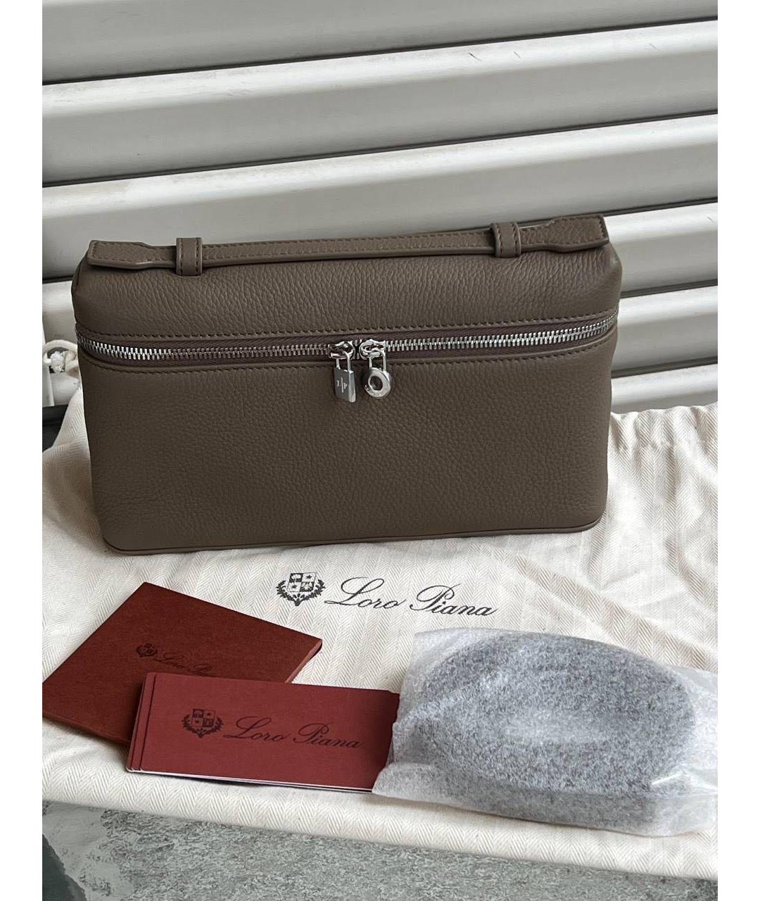 LORO PIANA Хаки кожаная сумка с короткими ручками, фото 3