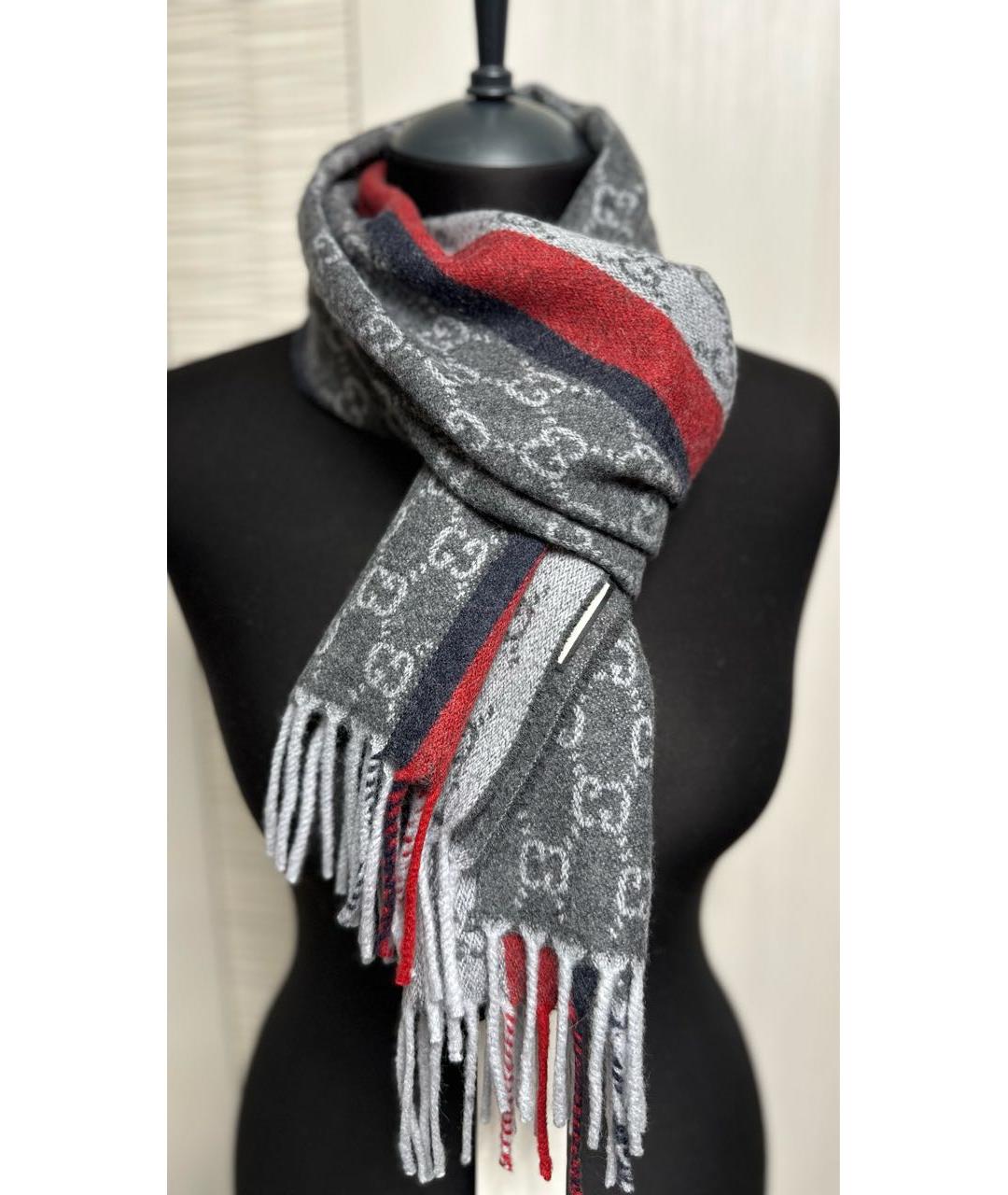 GUCCI Серый шерстяной шарф, фото 3