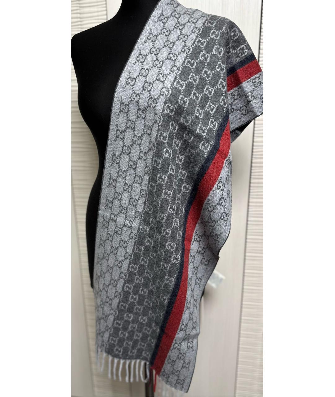 GUCCI Серый шерстяной шарф, фото 7