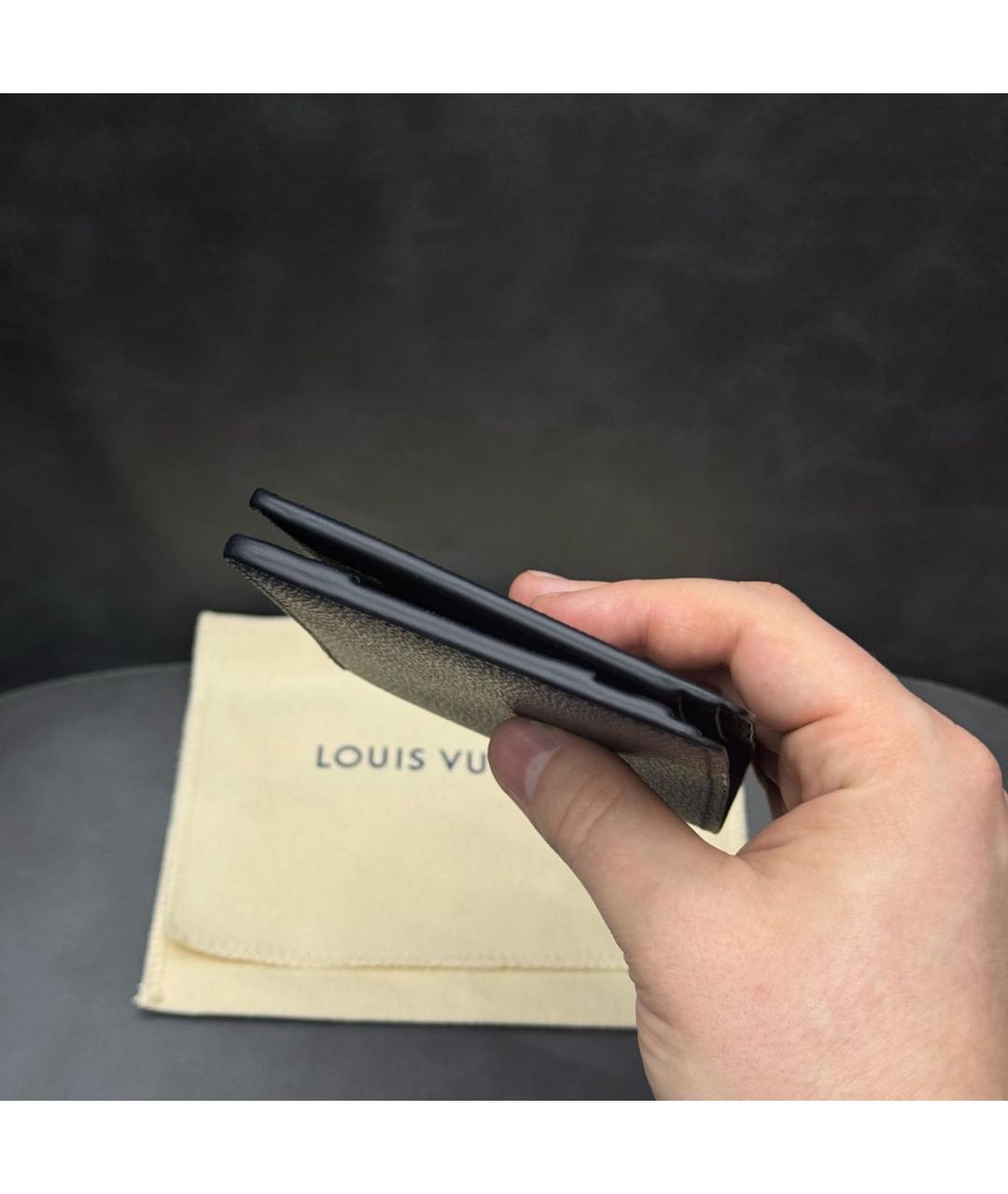 LOUIS VUITTON Антрацитовый кожаный кошелек, фото 6