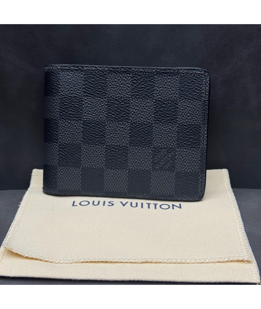 LOUIS VUITTON Антрацитовый кожаный кошелек, фото 9