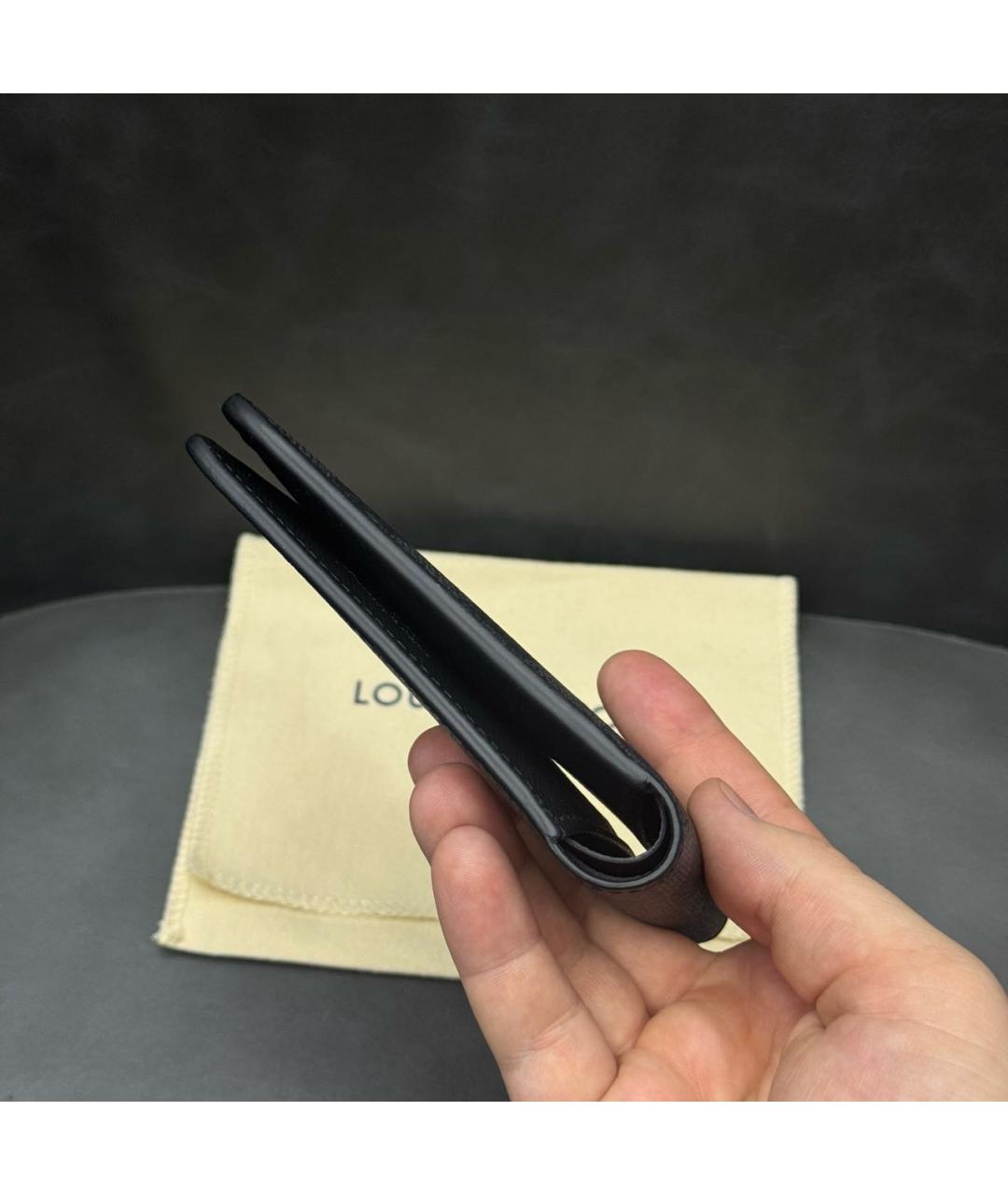 LOUIS VUITTON Антрацитовый кожаный кошелек, фото 4