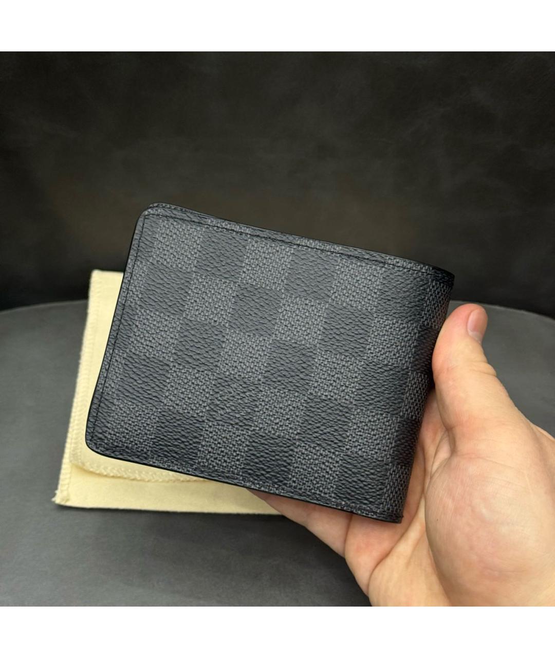 LOUIS VUITTON Антрацитовый кожаный кошелек, фото 3