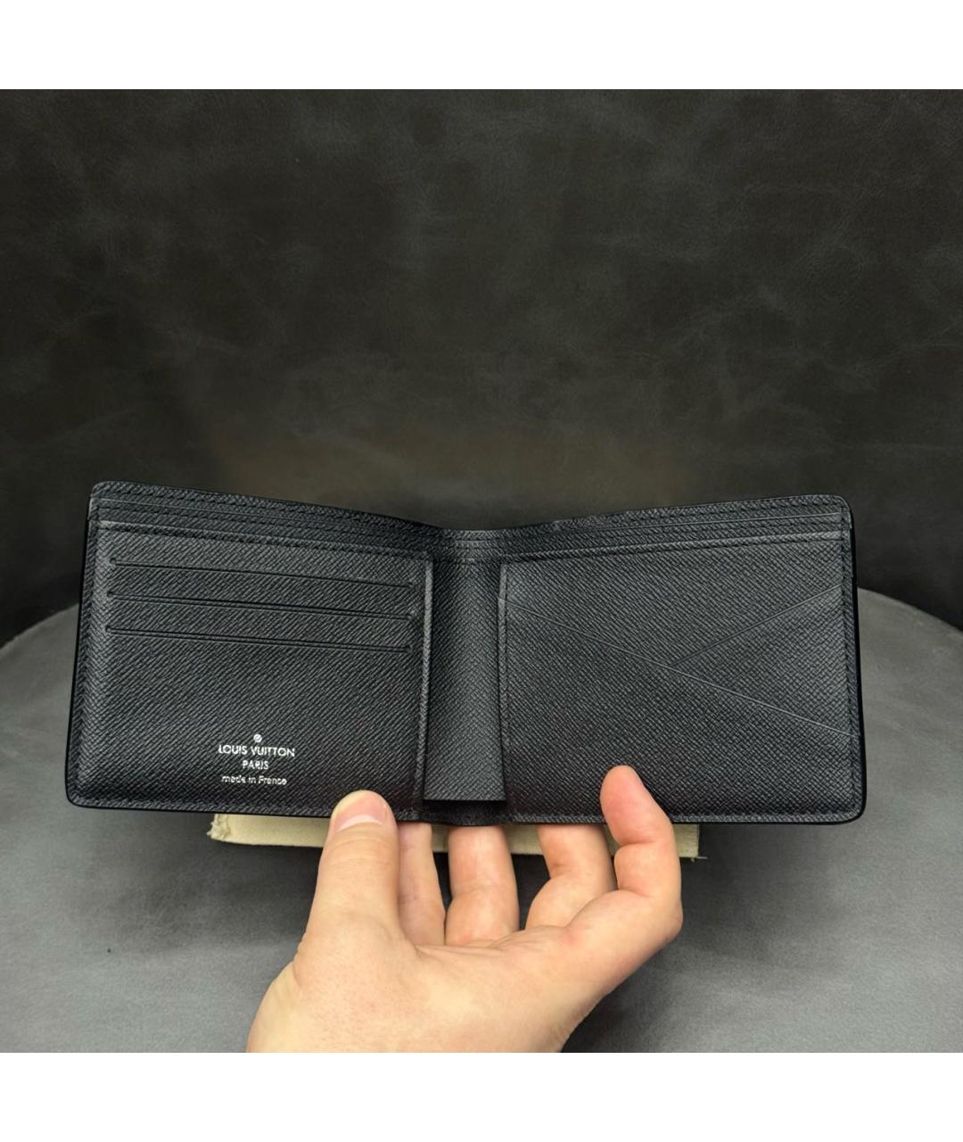 LOUIS VUITTON Антрацитовый кожаный кошелек, фото 7