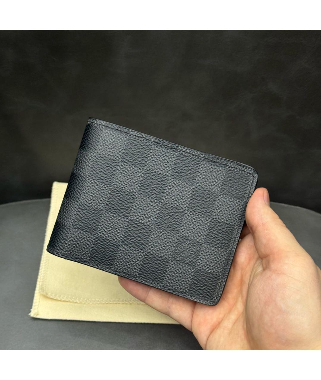 LOUIS VUITTON Антрацитовый кожаный кошелек, фото 2