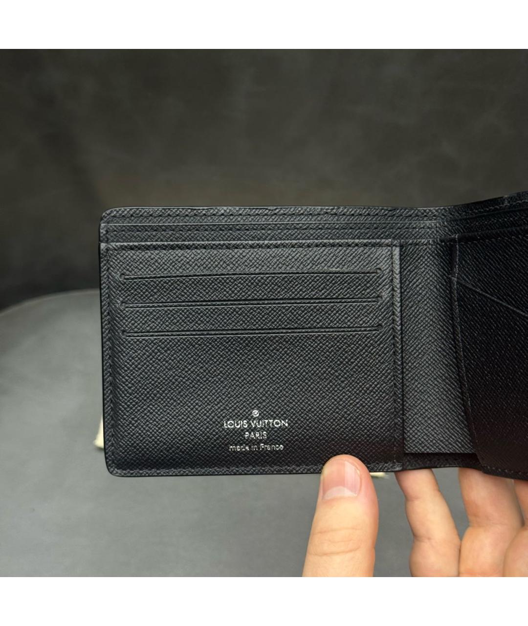 LOUIS VUITTON Антрацитовый кожаный кошелек, фото 8
