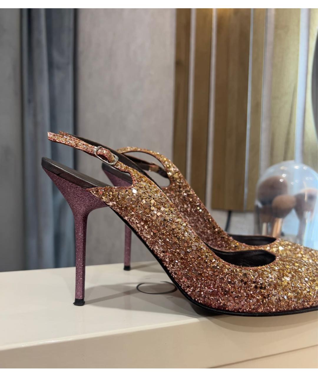 CASADEI Золотые текстильные туфли, фото 7