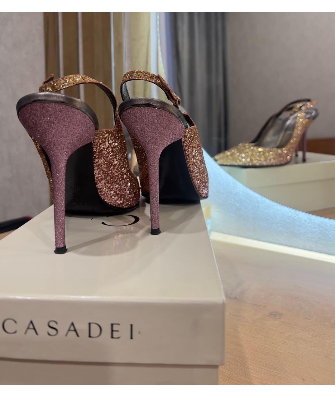 CASADEI Золотые текстильные туфли, фото 6