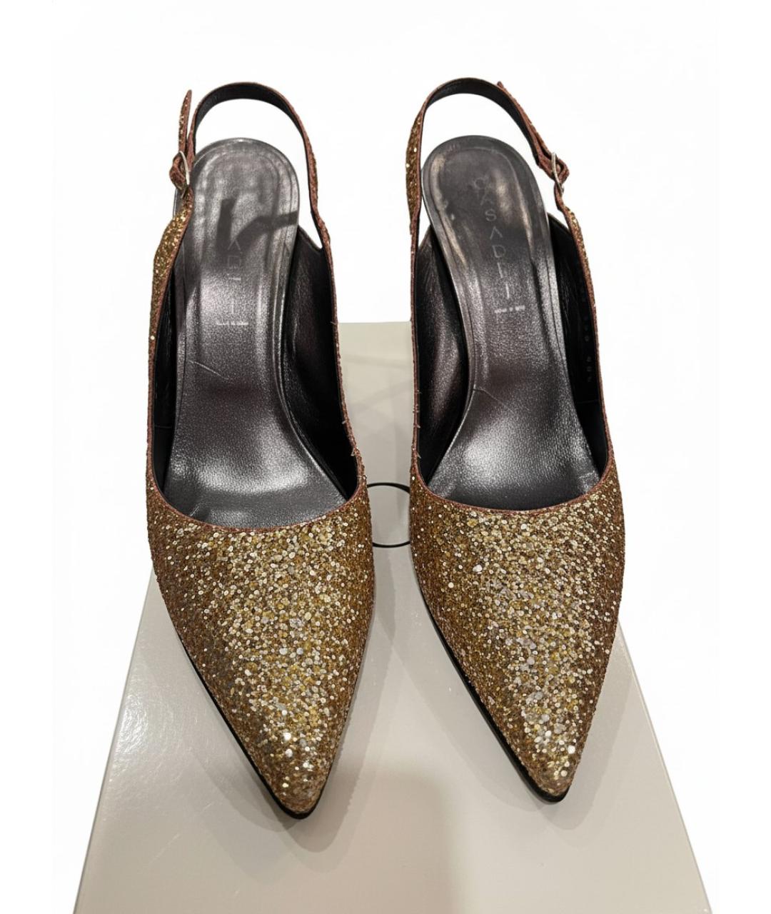 CASADEI Золотые текстильные туфли, фото 2