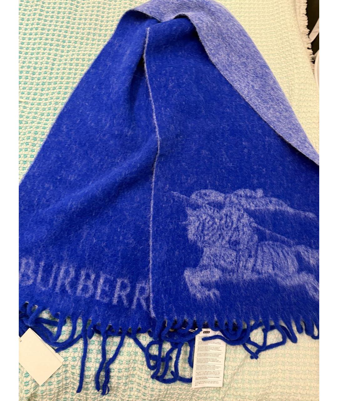 BURBERRY Синий шерстяной шарф, фото 6