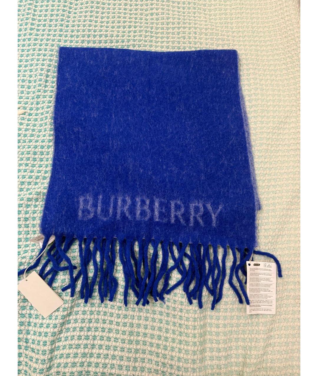 BURBERRY Синий шерстяной шарф, фото 2