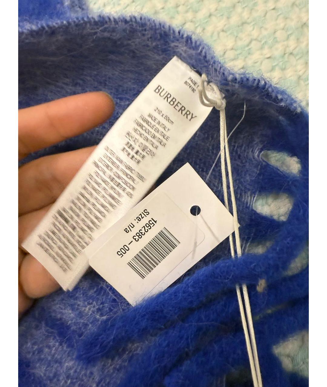 BURBERRY Синий шерстяной шарф, фото 4