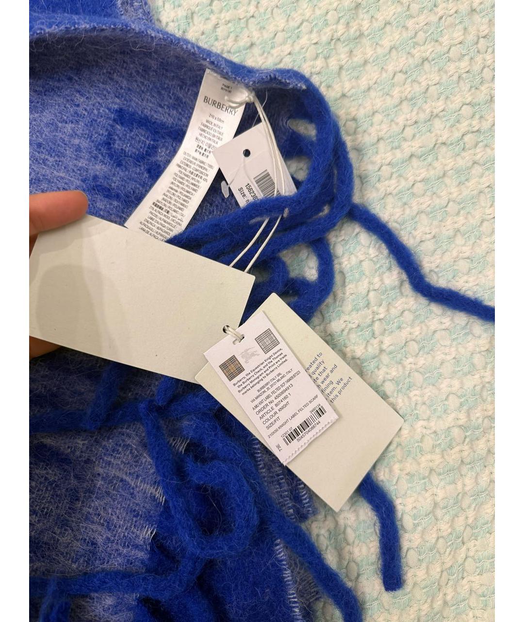 BURBERRY Синий шерстяной шарф, фото 3