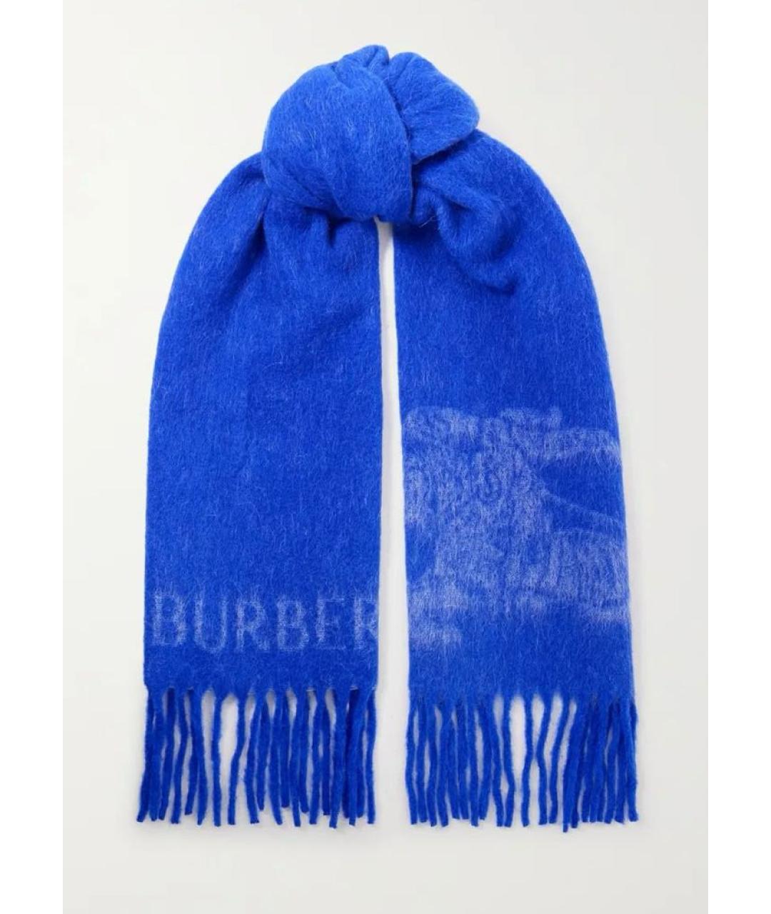 BURBERRY Синий шерстяной шарф, фото 9