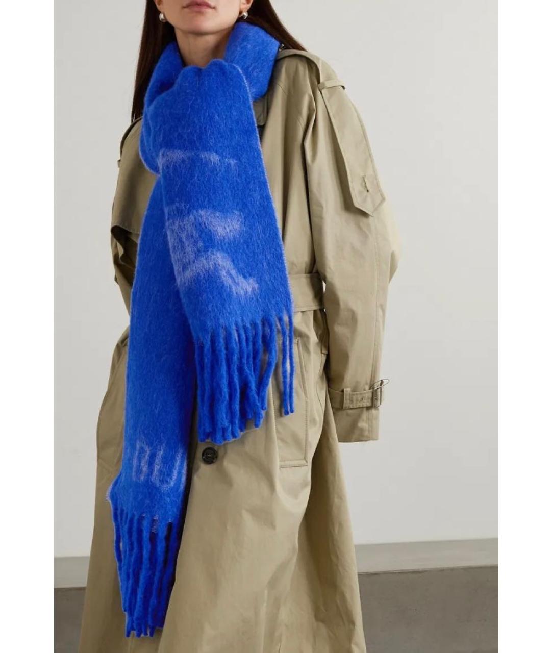 BURBERRY Синий шерстяной шарф, фото 7