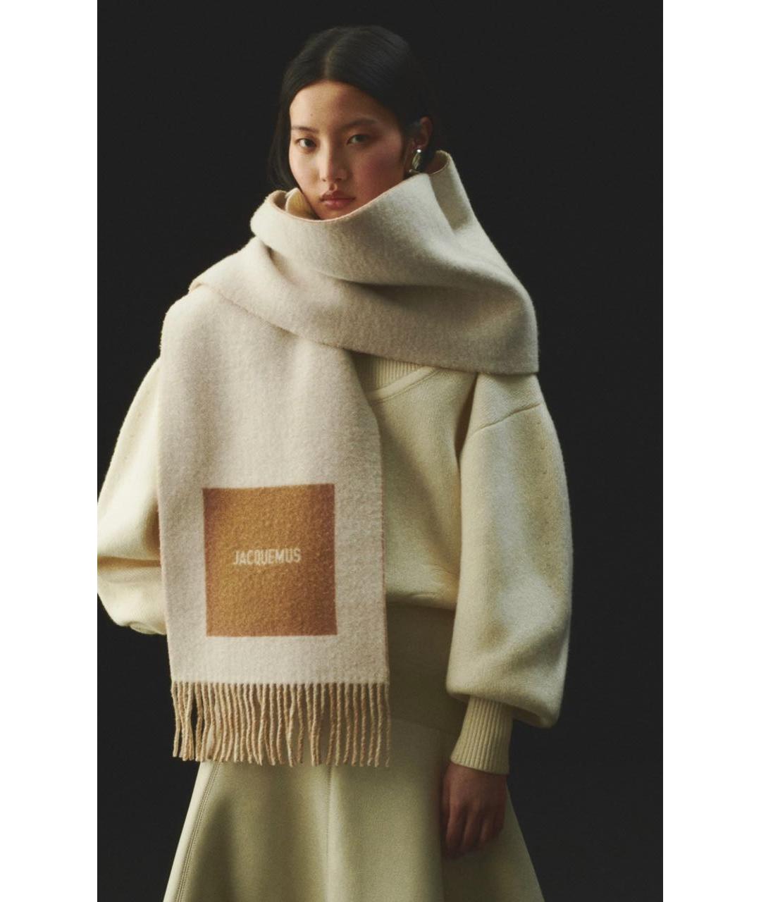 JACQUEMUS Бежевый шерстяной шарф, фото 2