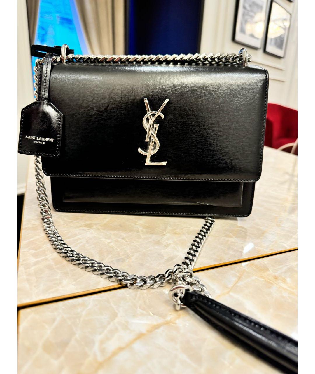 SAINT LAURENT Черная кожаная сумка через плечо, фото 3