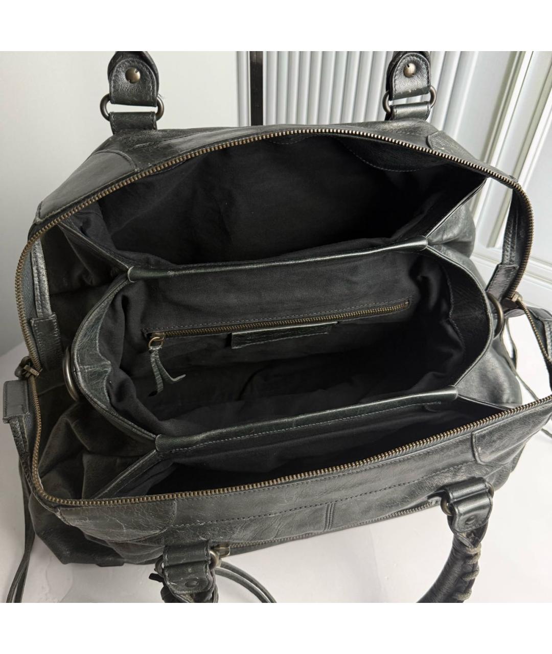 BALENCIAGA Антрацитовая кожаная сумка с короткими ручками, фото 5
