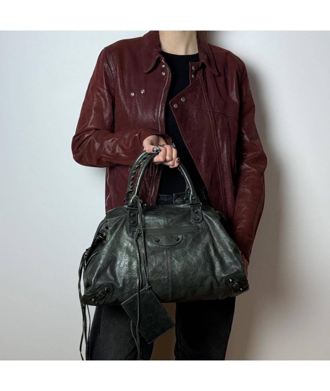 BALENCIAGA Антрацитовая кожаная сумка с короткими ручками, фото 8