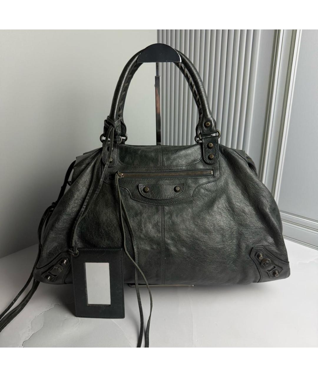 BALENCIAGA Антрацитовая кожаная сумка с короткими ручками, фото 9