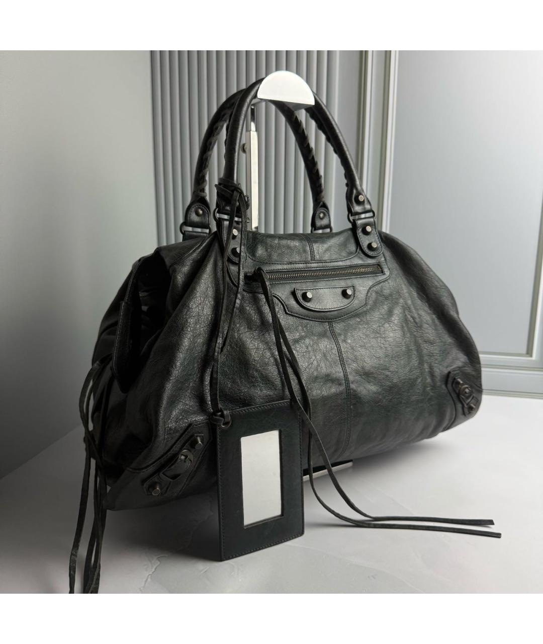 BALENCIAGA Антрацитовая кожаная сумка с короткими ручками, фото 2