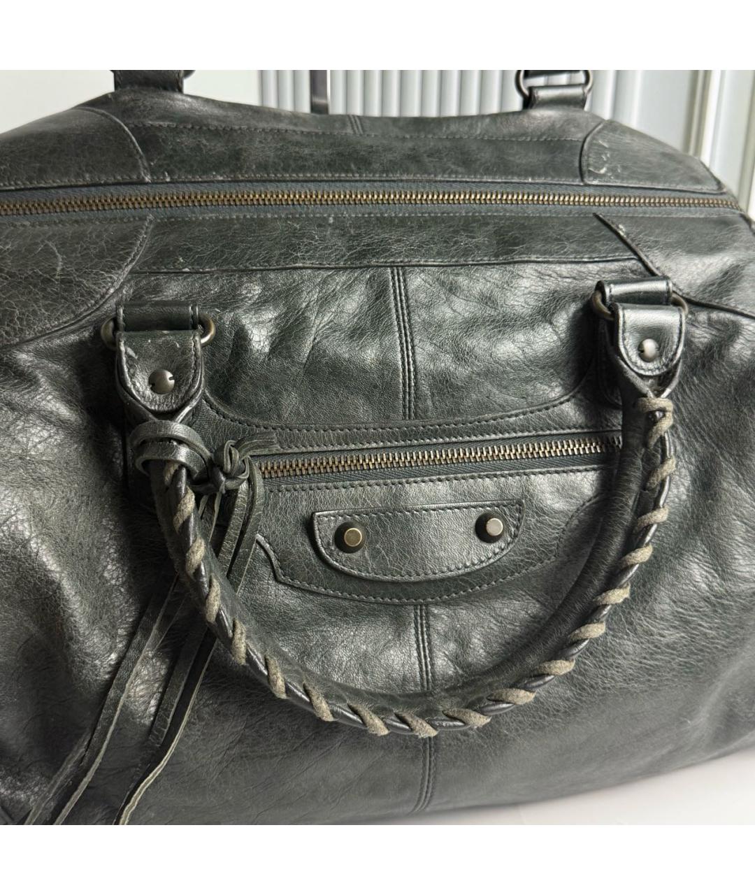 BALENCIAGA Антрацитовая кожаная сумка с короткими ручками, фото 4