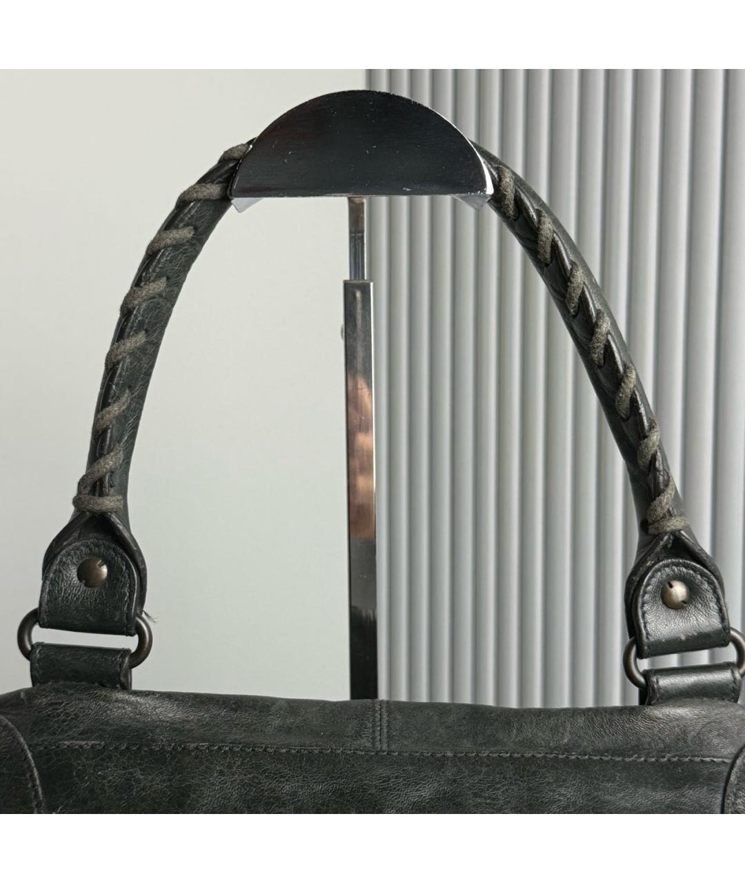 BALENCIAGA Антрацитовая кожаная сумка с короткими ручками, фото 6