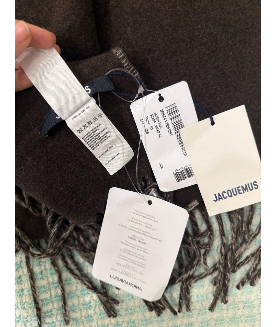 JACQUEMUS Коричневый шерстяной шарф, фото 7