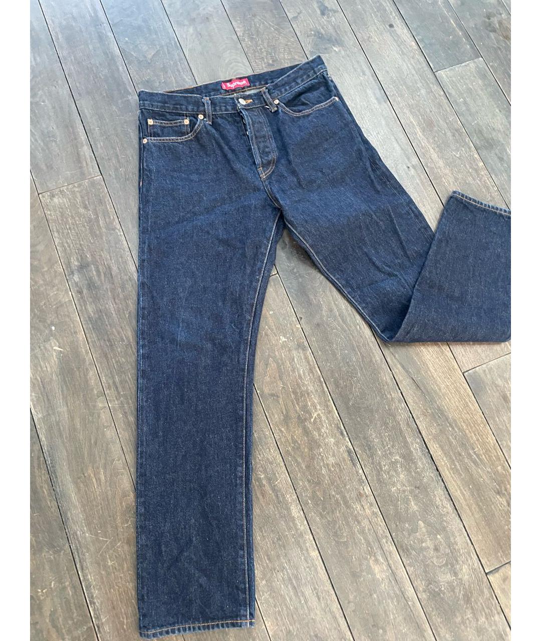 SUPREME Темно-синие хлопковые прямые джинсы, фото 6