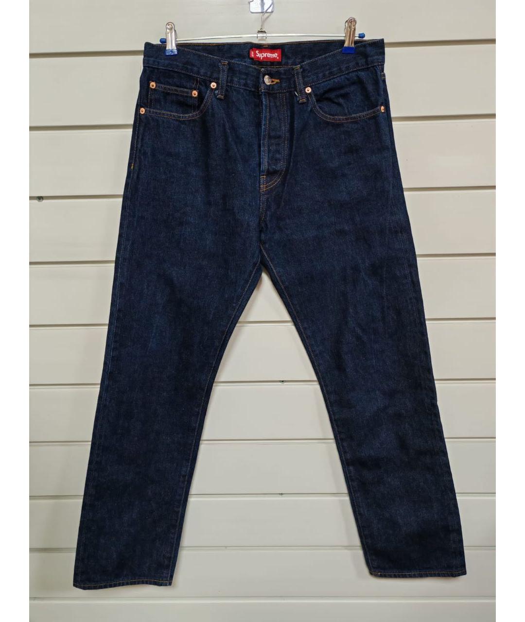 SUPREME Темно-синие хлопковые прямые джинсы, фото 8