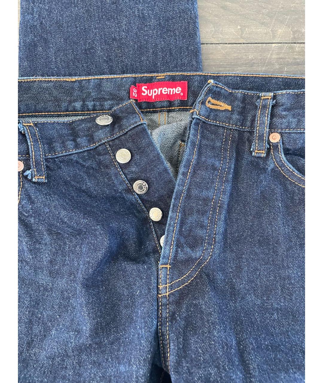 SUPREME Темно-синие хлопковые прямые джинсы, фото 3