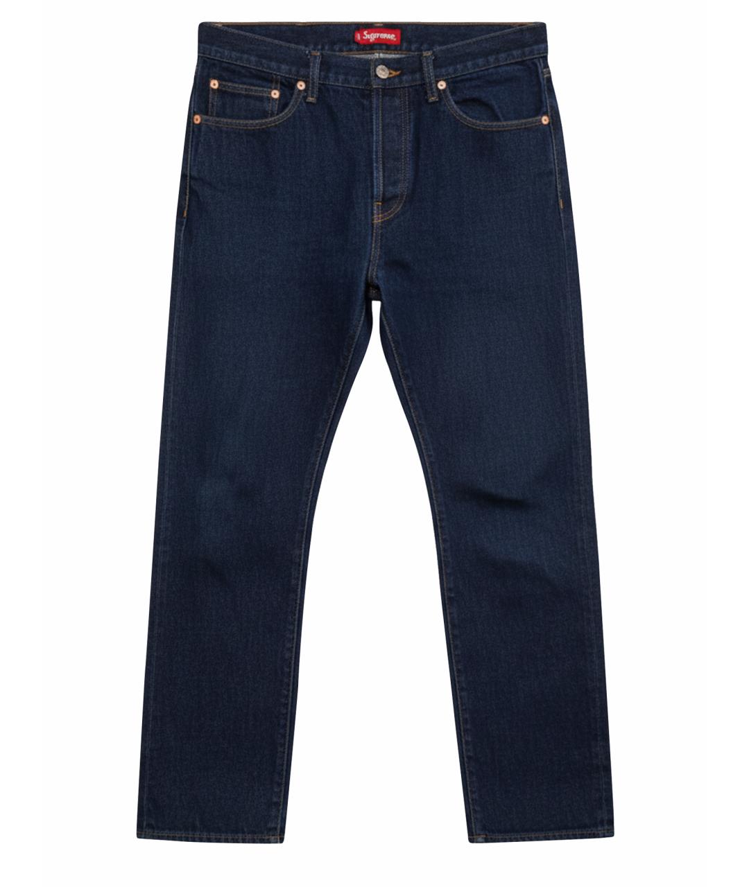 SUPREME Темно-синие хлопковые прямые джинсы, фото 1