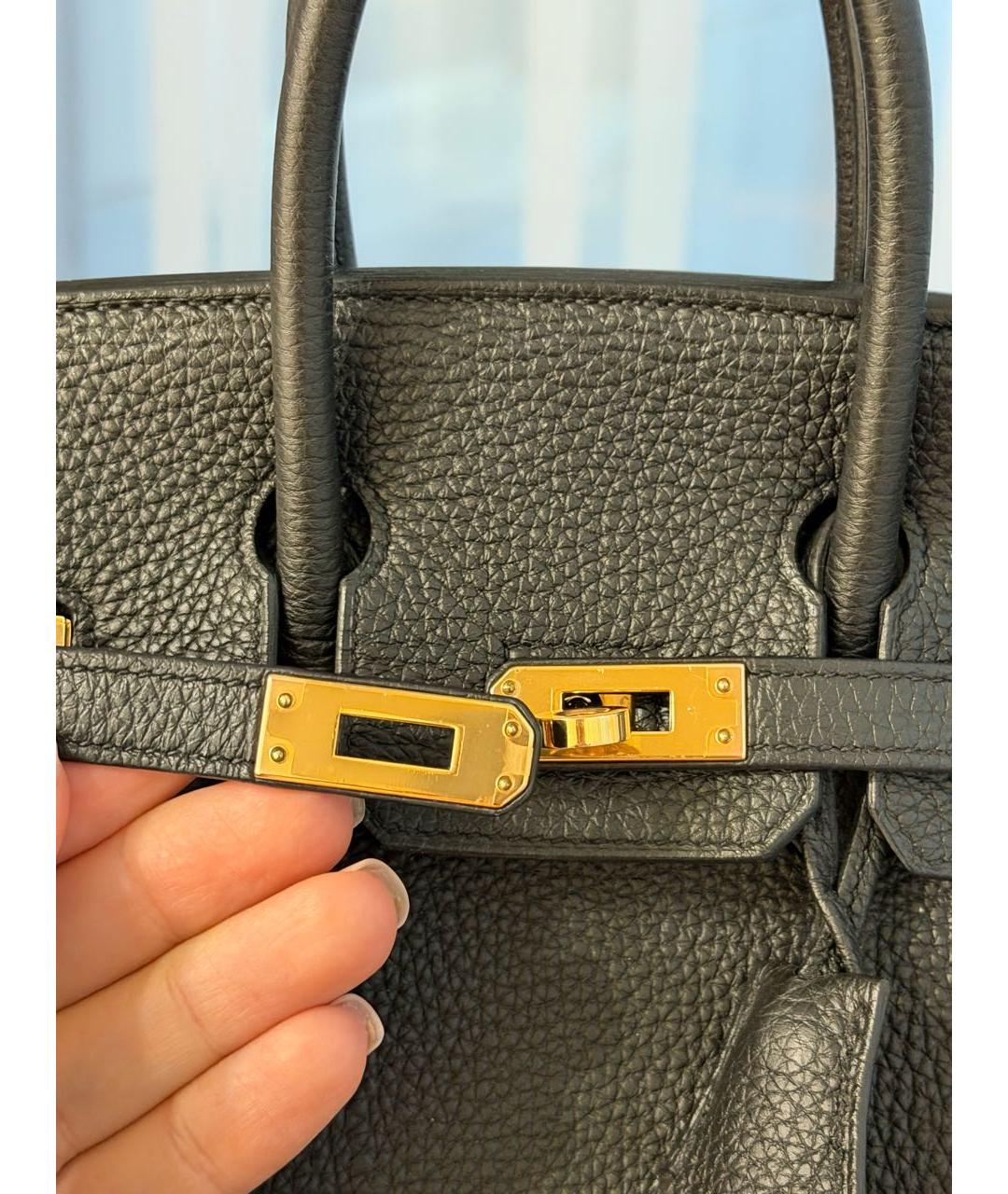 HERMES Черная кожаная сумка с короткими ручками, фото 6