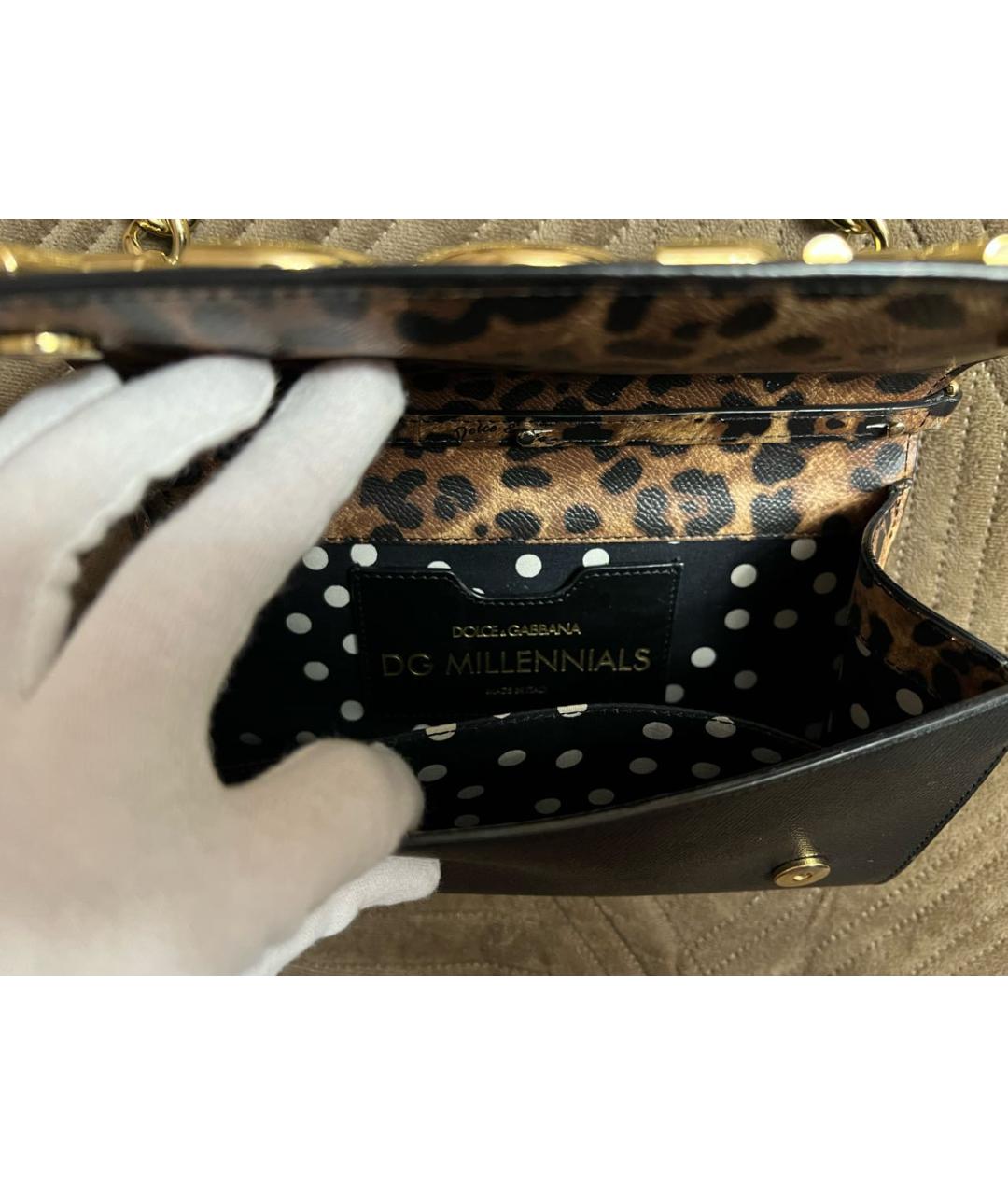 DOLCE&GABBANA Черная кожаная сумка с короткими ручками, фото 4