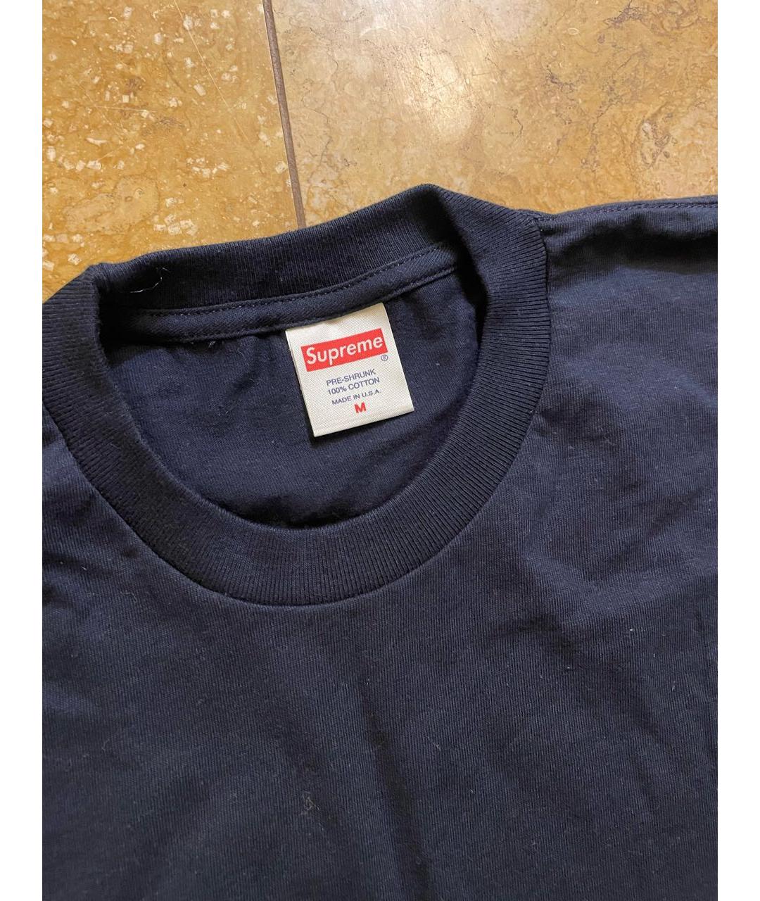 SUPREME Темно-синяя хлопковая футболка, фото 4