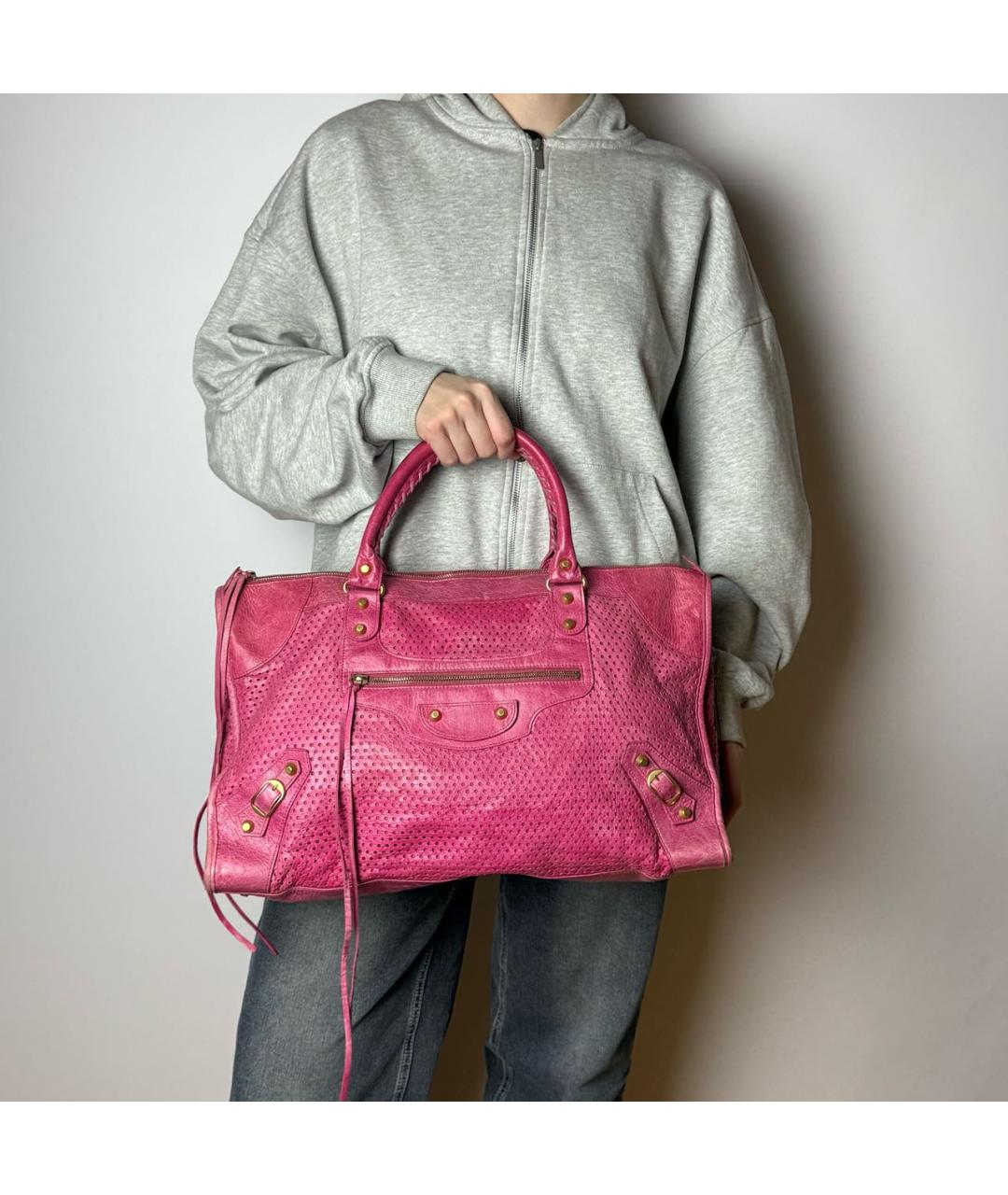 BALENCIAGA Розовая кожаная сумка с короткими ручками, фото 8